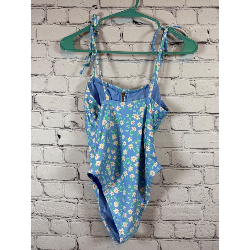 Xhileration Floral One Piece Swimsuit‎ Tie Straps Blue Swimwear Cute Summer  S - Picture 3 of 4